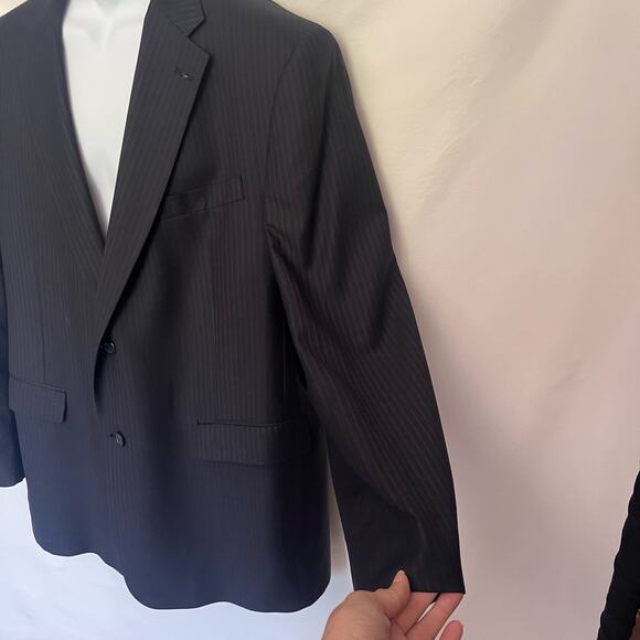 Vtg 90s PinStripe Mens Blazer 46R Preppy Wall Street USA Business Y2K Sopranos - Picture 5 of 16